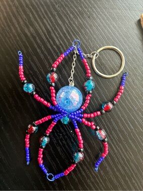 Handmade Beaded Blue and Red Keychain